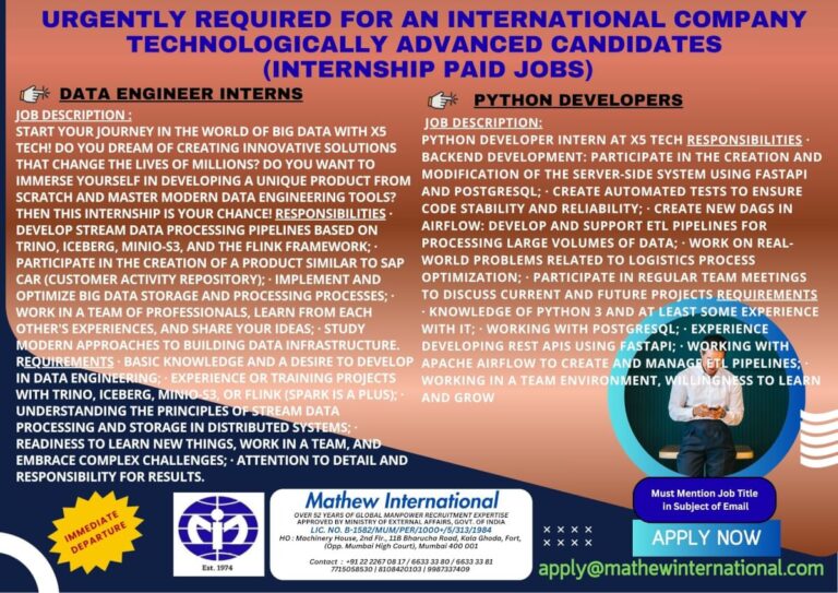 Data Engineer & Python Developer Internship Jobs 2026 – Apply Now