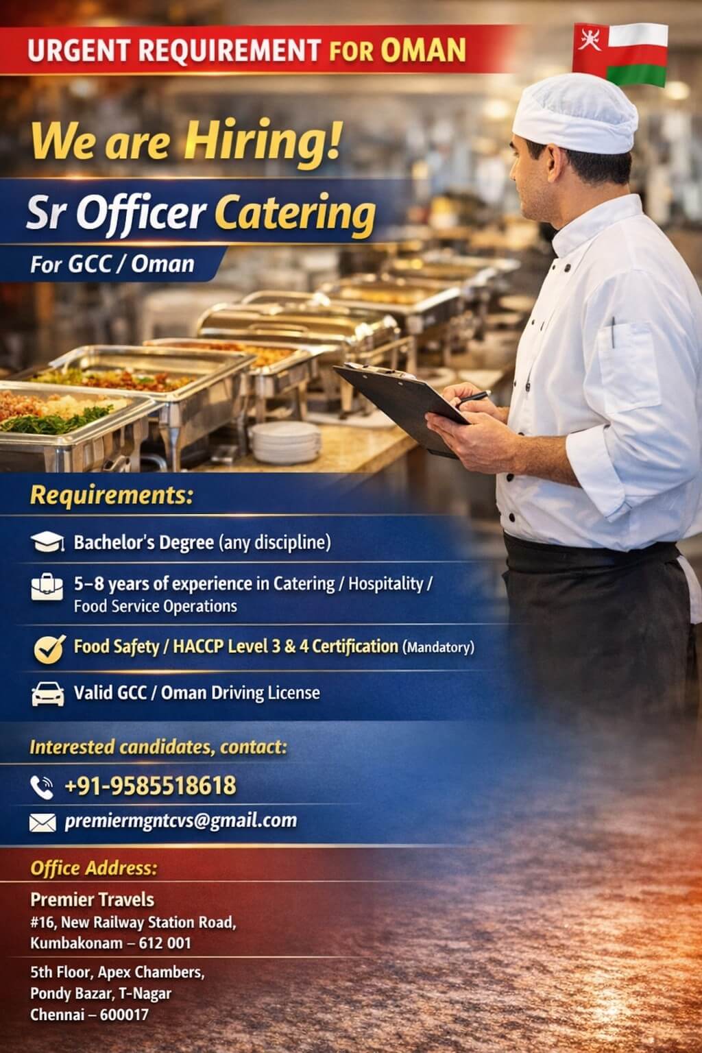 Oman Catering Jobs 2026 – Sr Officer Catering Vacancy Announced