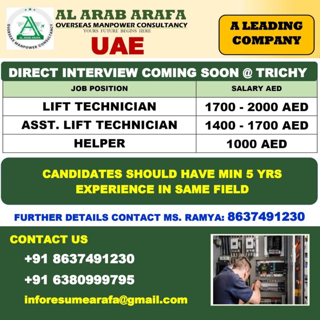 Lift Technician Jobs in UAE – Direct Interview Opportunity
