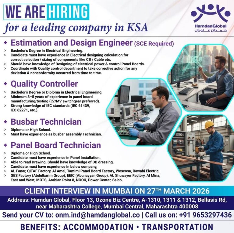 KSA Electrical Jobs 2026 – Latest Saudi Arabia Job Opportunities