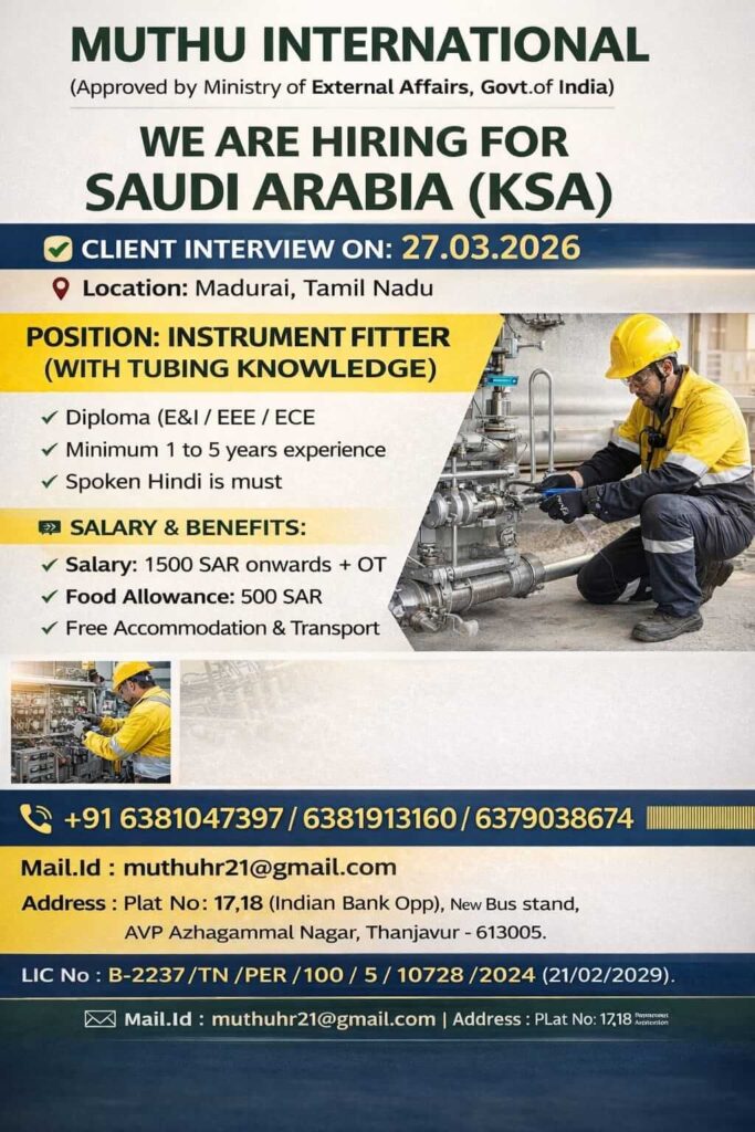 Instrument Fitter Jobs in Saudi Arabia 2026 1 Instrument Fitter Jobs in Saudi Arabia 2026