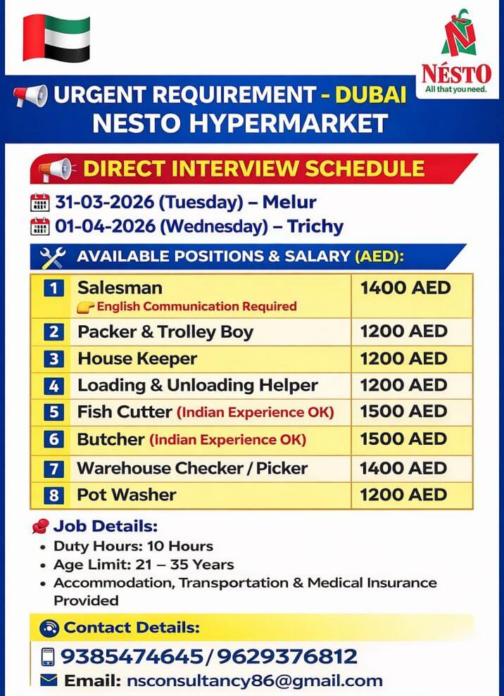 Nesto Hypermarket Dubai Jobs 2026