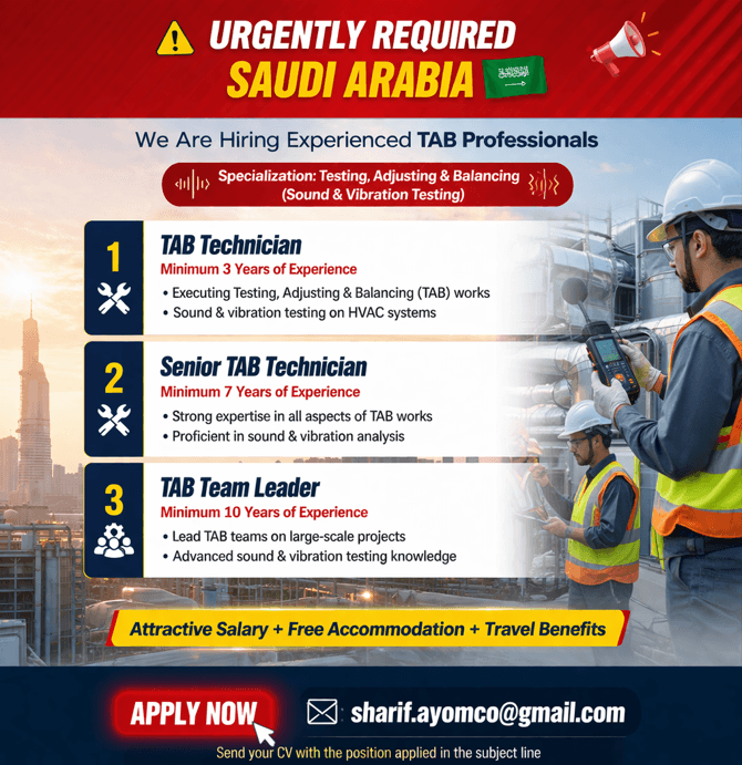 Saudi Arabia TAB Technician Jobs 2026 – Apply Now