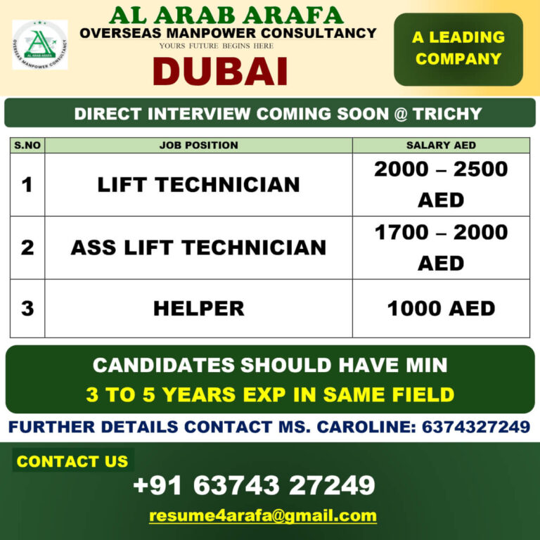Dubai Lift Technician Jobs 2026 – Apply Now
