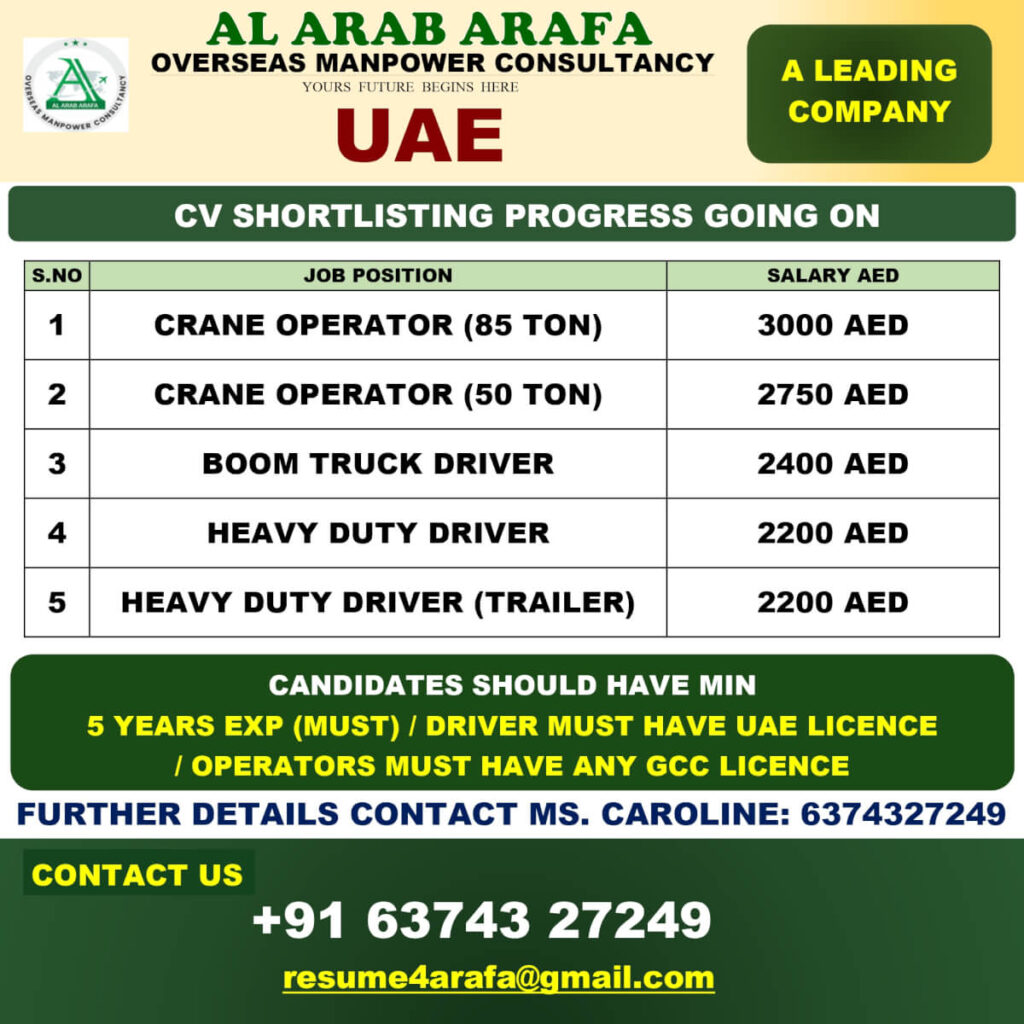 UAE Company Hiring Crane Operators and Drivers 1 UAE Company Hiring Crane Operators and Drivers