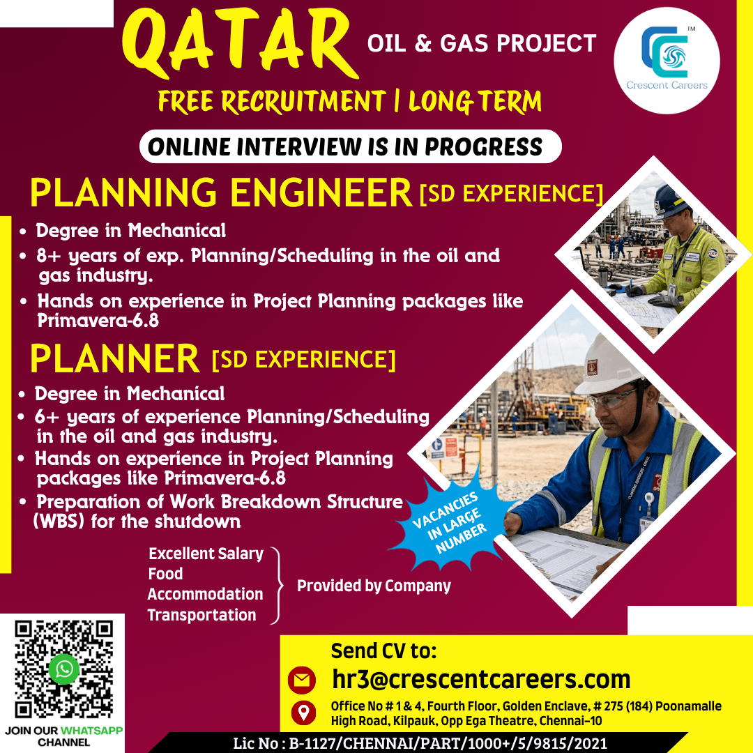 Qatar Planning Engineer Jobs 2026 – Free Recruitment | Apply Now
