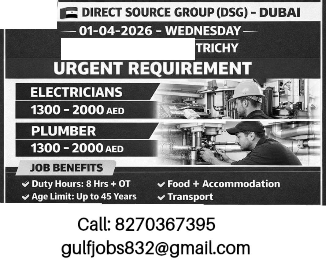 Electrician Plumber Jobs in Dubai 2026 – Direct Source Group Hiring