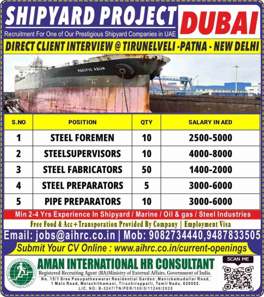 Dubai Shipyard Jobs 2026 – Direct Client Interview for Steel Foremen, Fabricators & Supervisors 1 Dubai Shipyard Jobs 2026 – Direct Client Interview for Steel Foremen, Fabricators & Supervisors