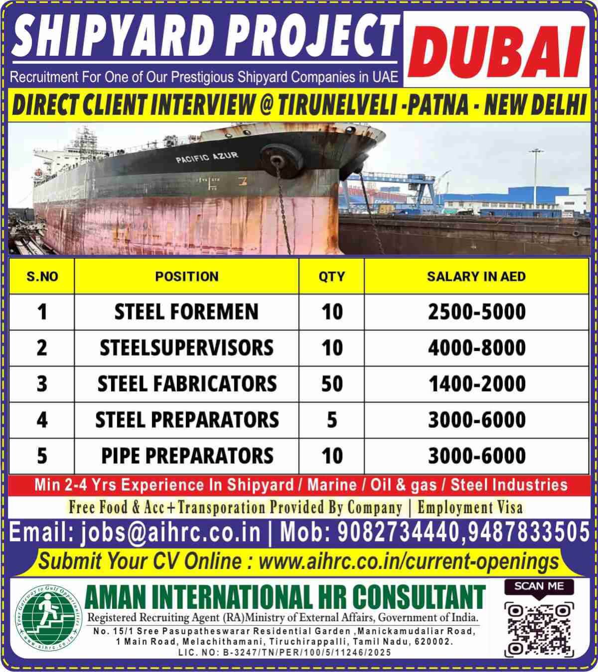 Dubai Shipyard Jobs 2026 – Direct Client Interview for Steel Foremen, Fabricators & Supervisors