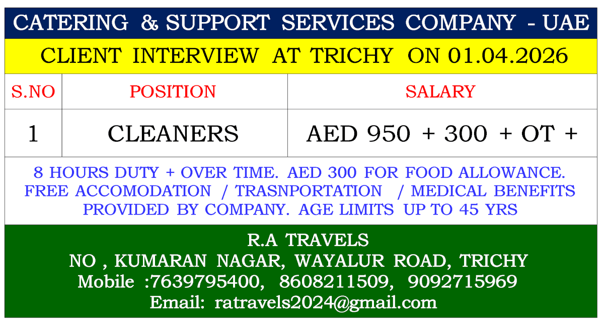 UAE Catering & Support Services Company Hiring Cleaners – Direct Client Interview