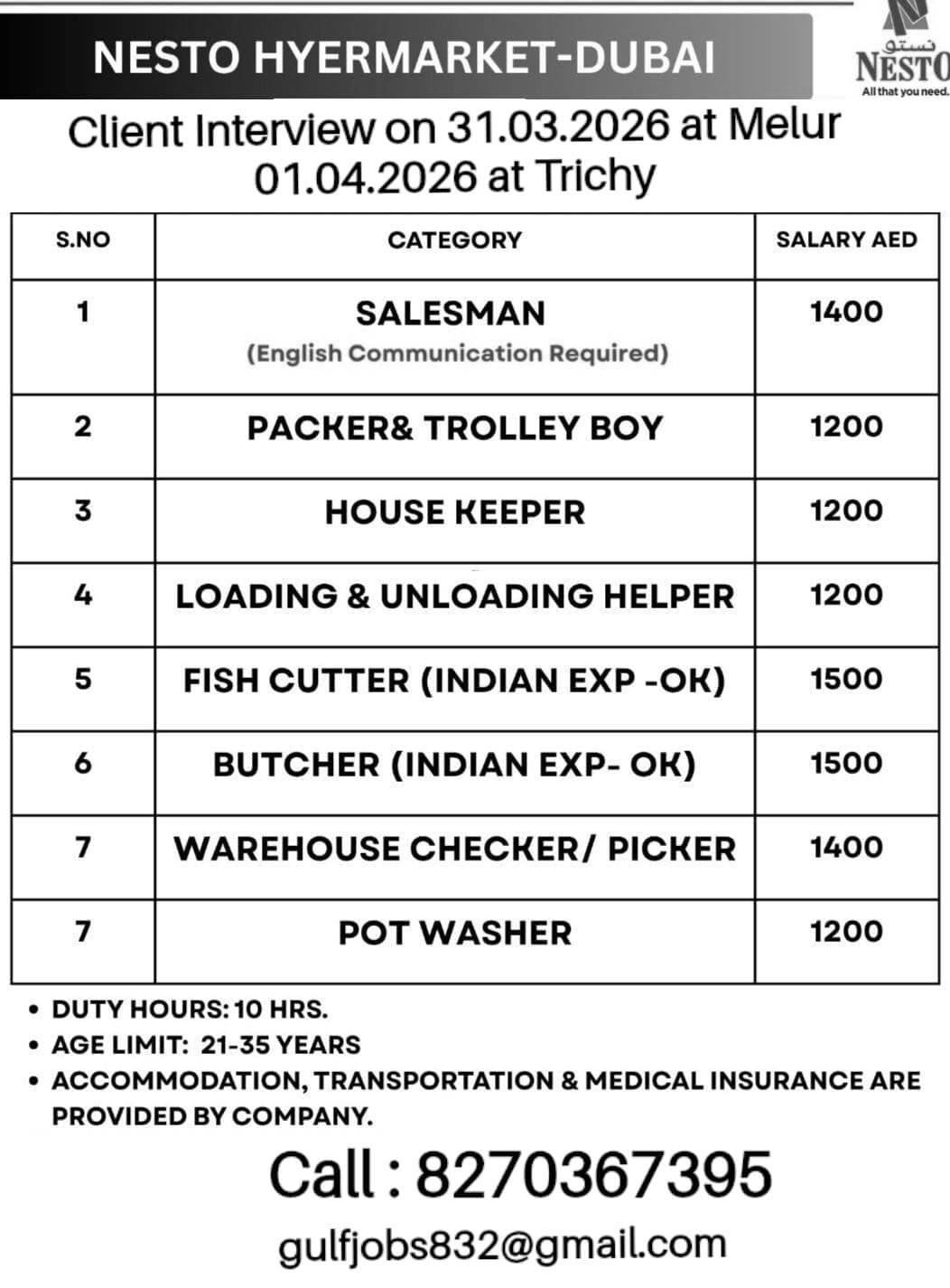 Nesto Hypermarket Dubai Jobs 2026 – Client Interview in India