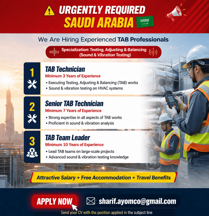 Saudi Arabia TAB Technician Jobs 2026 – Apply Now