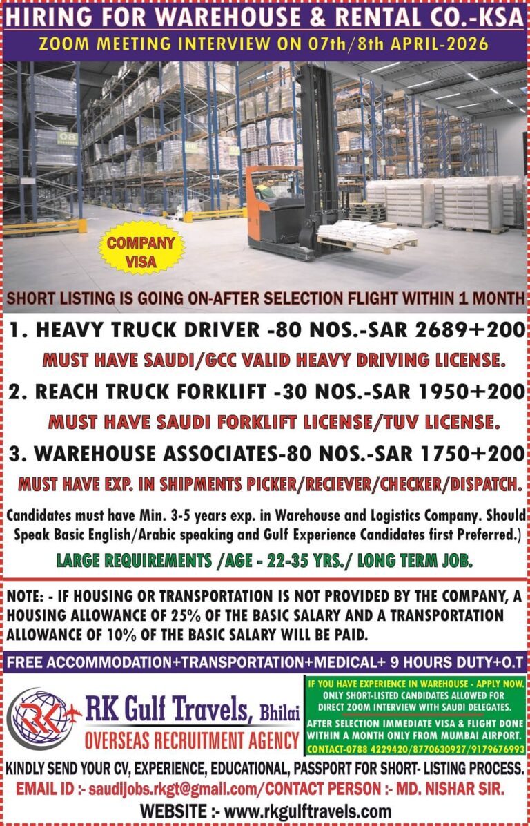 Saudi Warehouse Jobs 2026 – Heavy Driver & Forklift Vacancies