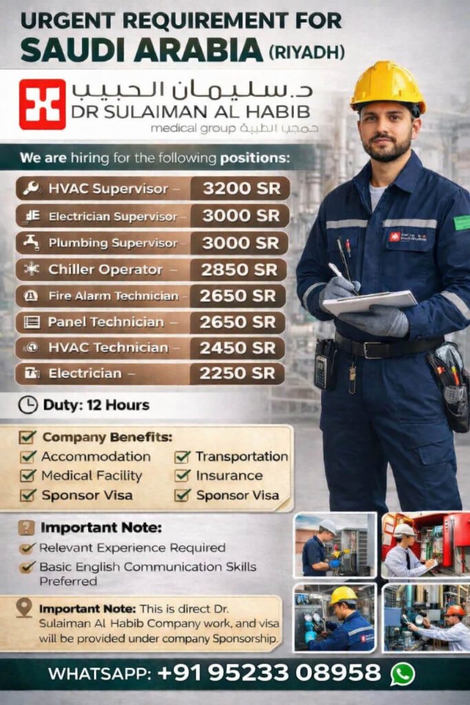 Saudi Arabia HVAC Supervisor Jobs 2026 – Dr Sulaiman Al Habib Medical Group Hiring 1 Saudi Arabia HVAC Supervisor Jobs 2026 – Dr Sulaiman Al Habib Medical Group Hiring