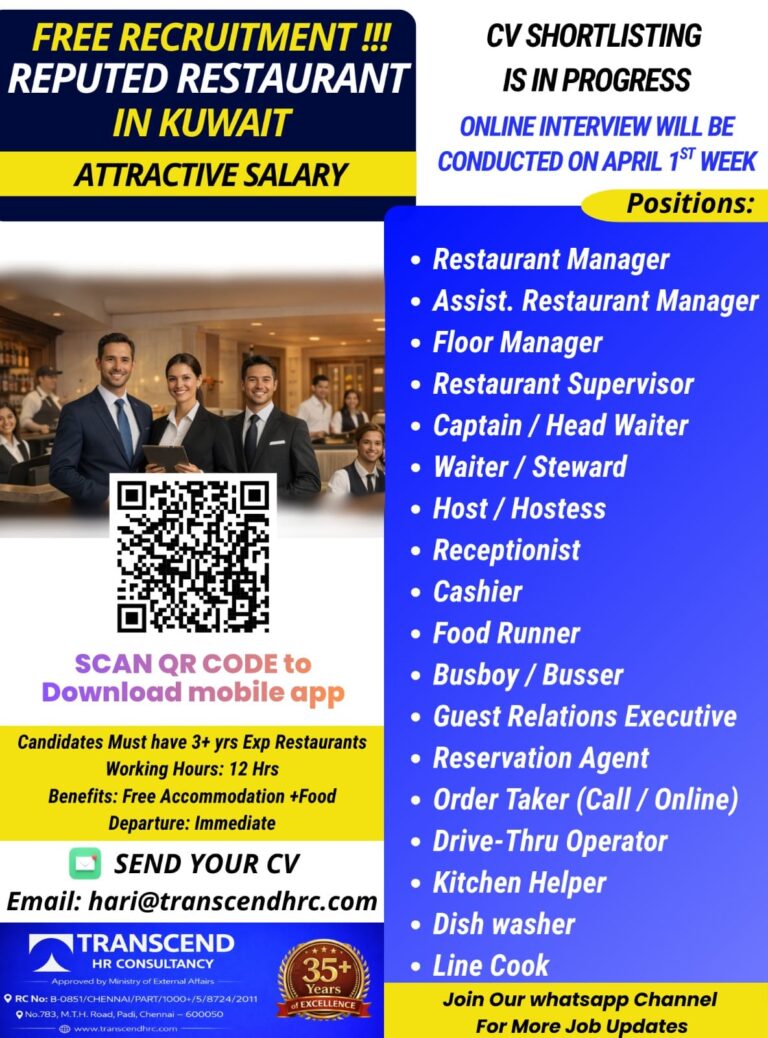 Kuwait Restaurant Jobs 2026 – Apply Now