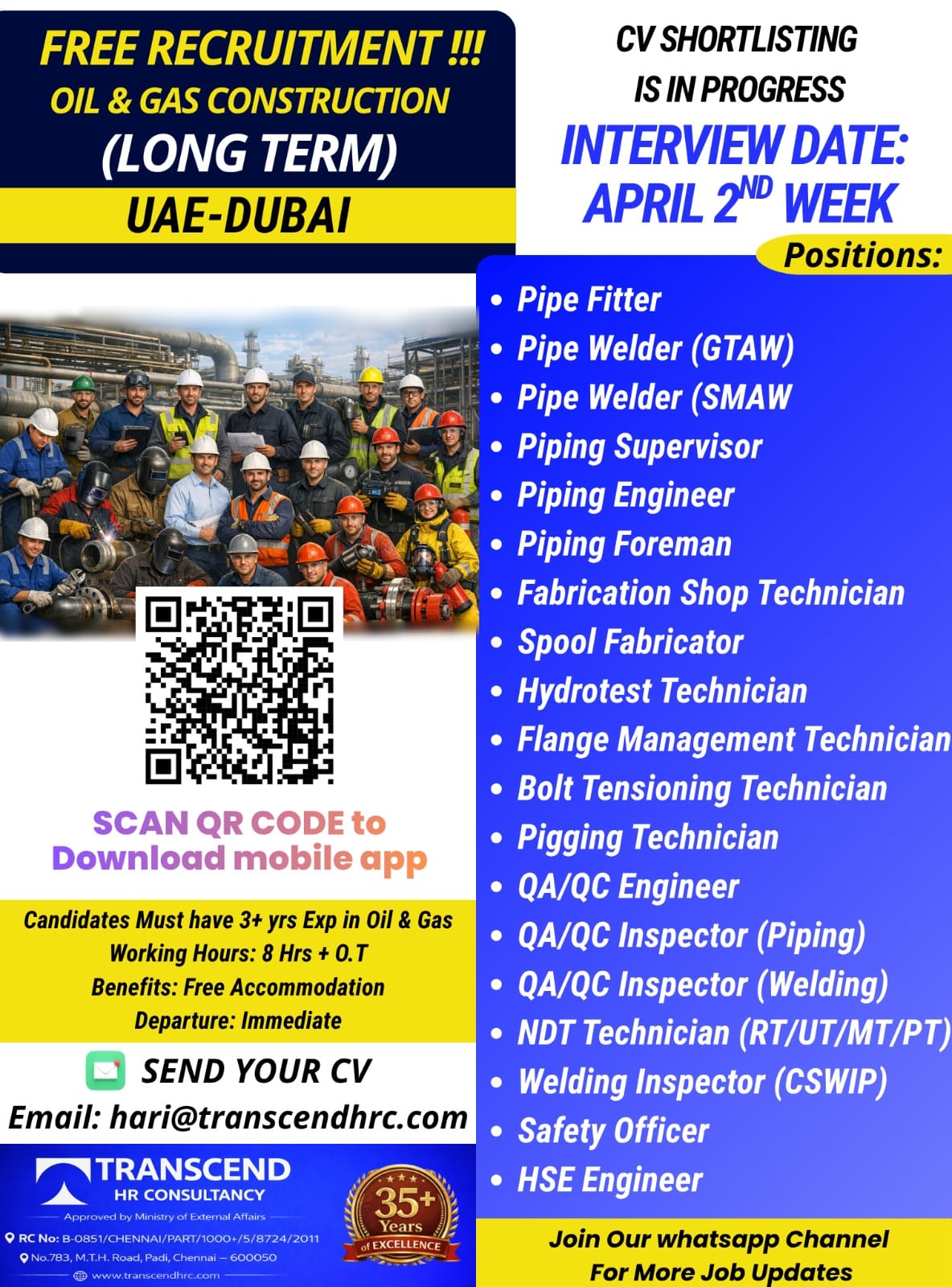 UAE Oil & Gas Construction Jobs in Dubai – Free Recruitment