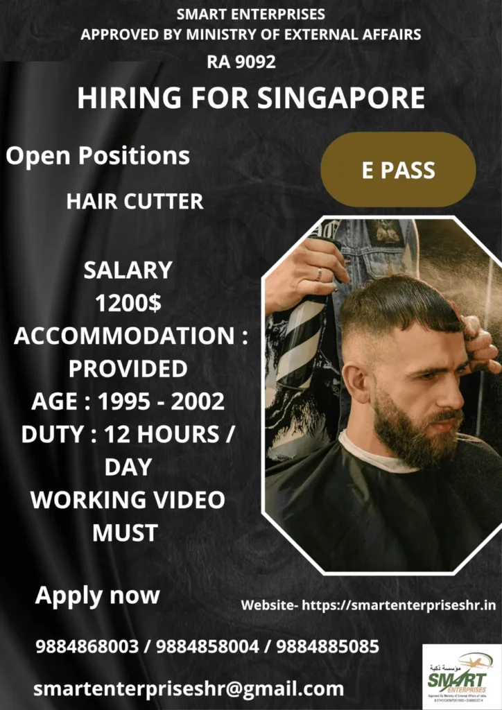 Singapore Hair Cutter Jobs 2026 – E Pass Visa Opportunity
