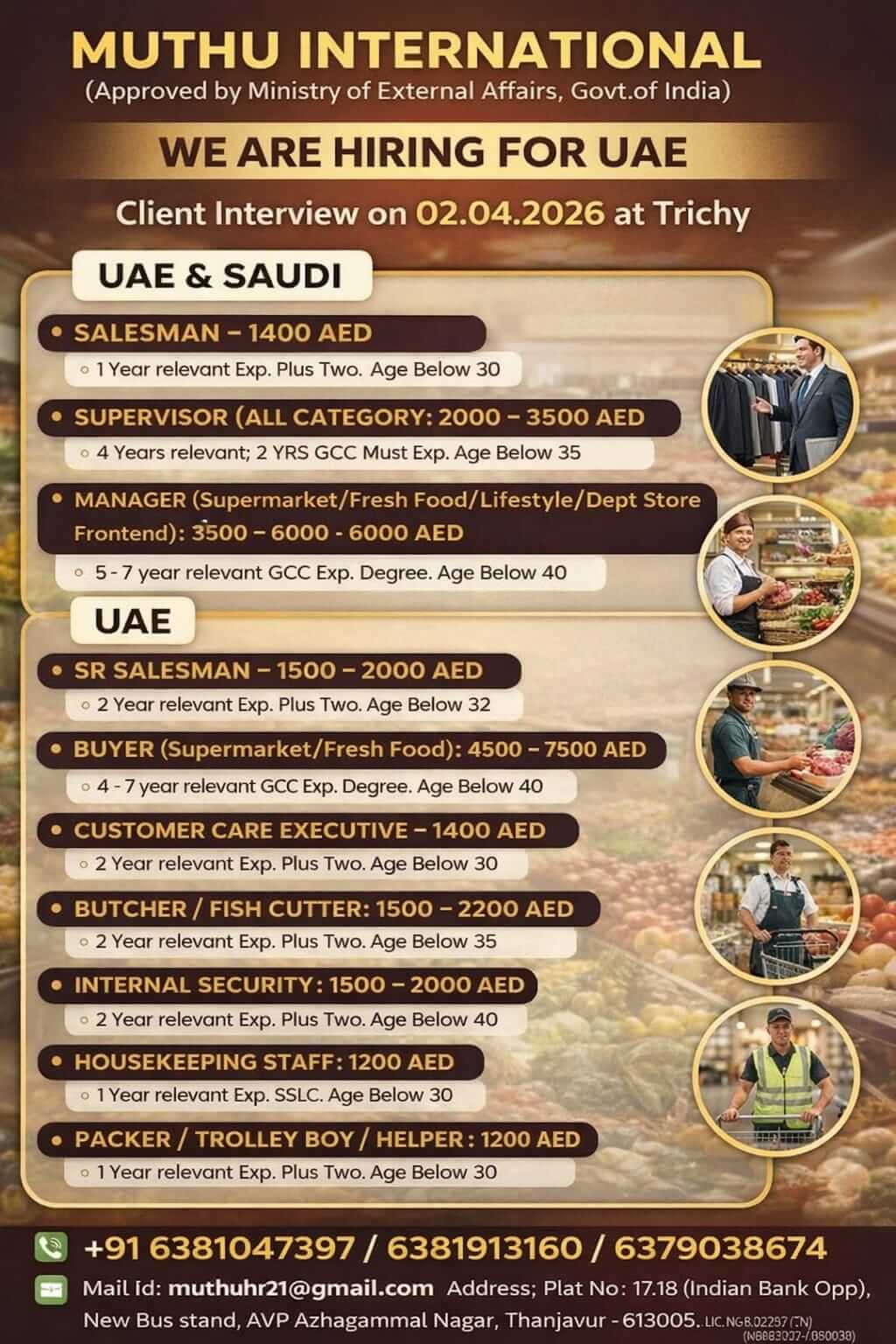 UAE Supermarket Jobs 2026 – Client Interview in Trichy | Muthu International