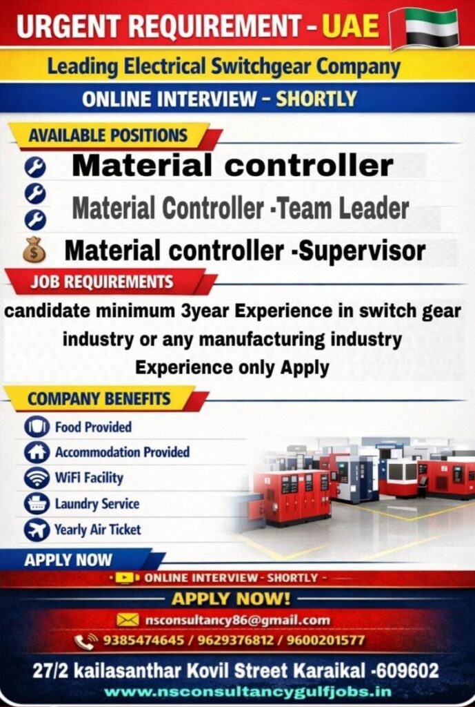 Material Controller Jobs in UAE – Online Interview Shortly