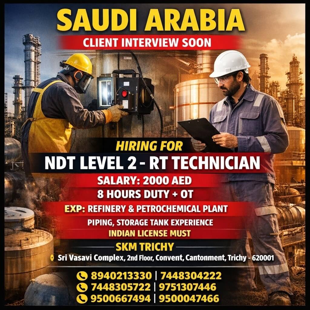 NDT Level 2 RT Technician Jobs in Saudi Arabia 2026 – Client Interview Soon