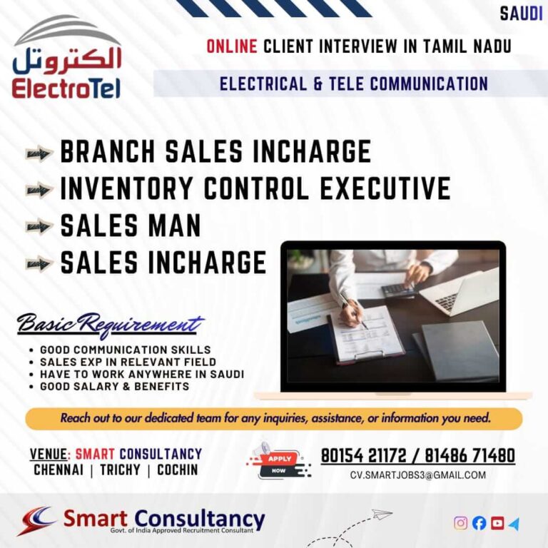 ElectroTel Saudi Arabia Jobs 2026 – Online Client Interview in Tamil Nadu
