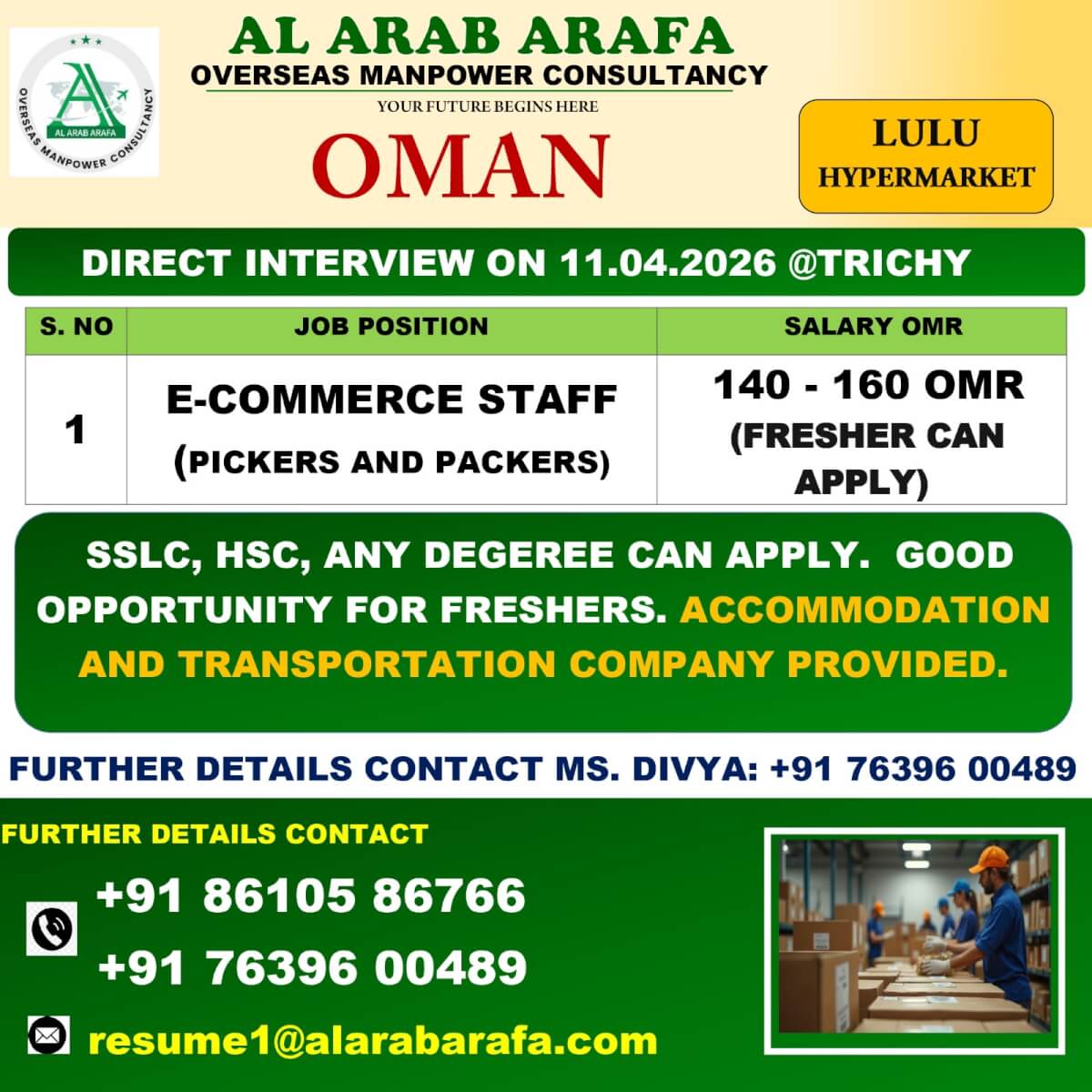 Lulu Hypermarket Oman Jobs 2026 – Direct Interview in Trichy