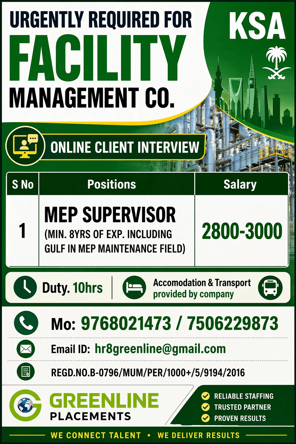 MEP Supervisor Jobs in Saudi Arabia 2026 – Urgent Hiring
