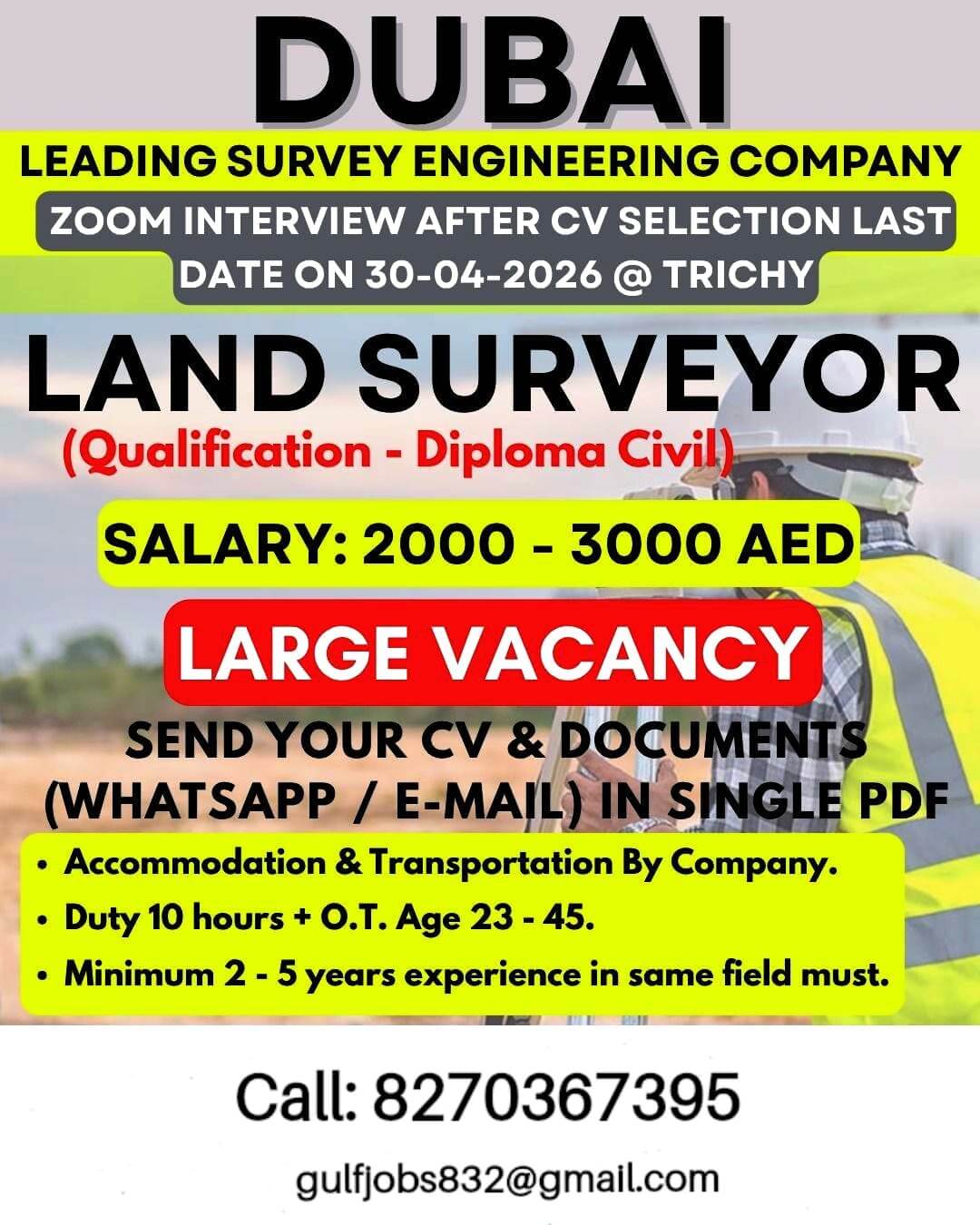 Dubai Survey Engineering Company Hiring Land Surveyors