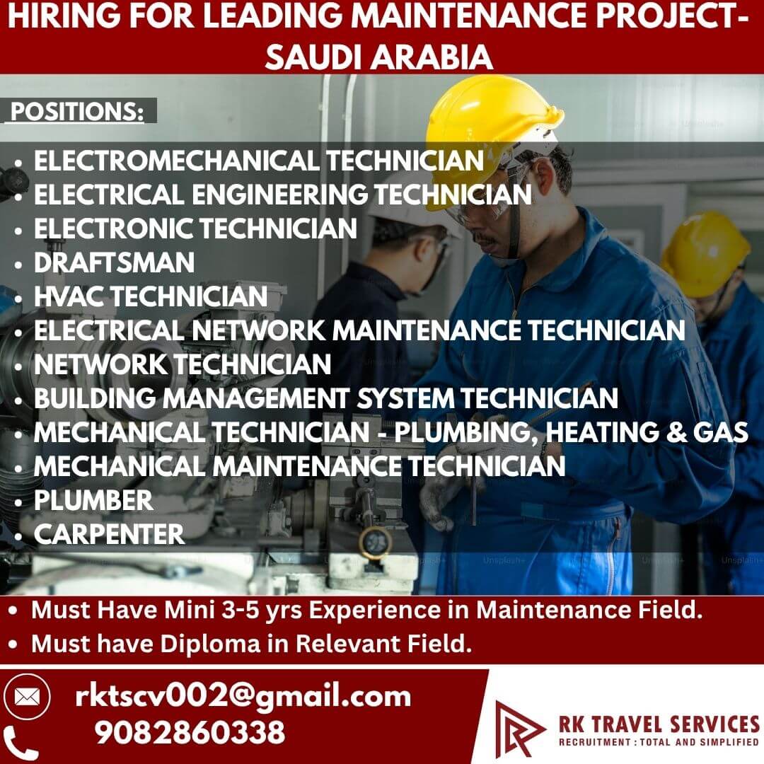 Saudi Maintenance Jobs 2026 – Apply for Technician Vacancies