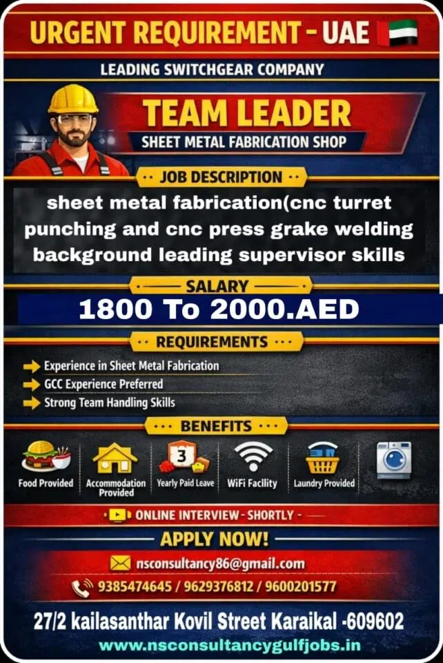 Sheet Metal Team Leader Jobs UAE 2026 – Apply Now