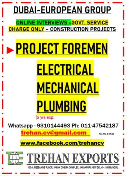 Project Foremen Jobs in Dubai 2026 – Apply Online Now