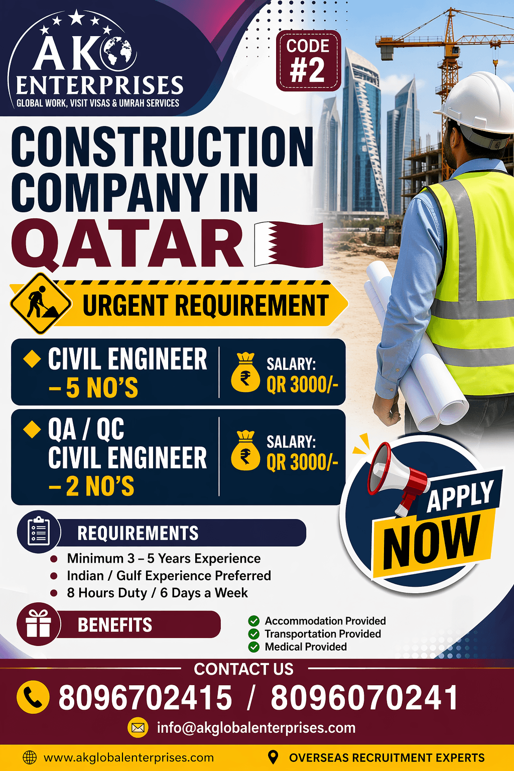 Qatar Construction Jobs 2026 – Urgent Hiring for Engineers