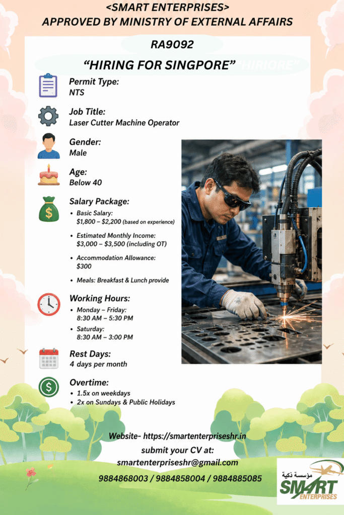 Laser Cutter Operator Jobs in Singapore 2026 – Apply Now
