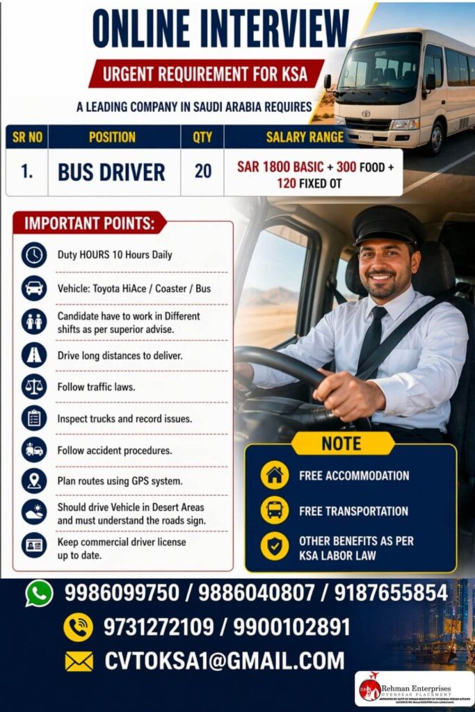 Latest Bus Driver Jobs in Saudi Arabia 2026
