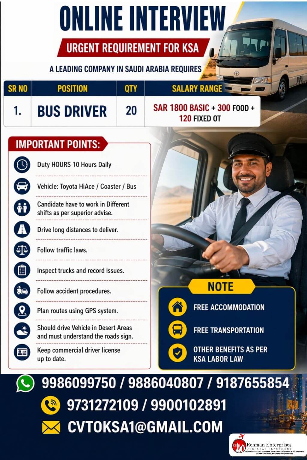 Latest Bus Driver Jobs in Saudi Arabia 2026