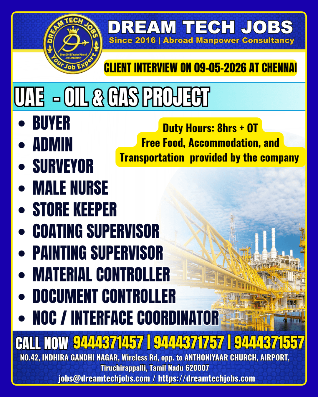 UAE Oil and Gas Jobs 2026 – Client Interview in Chennai