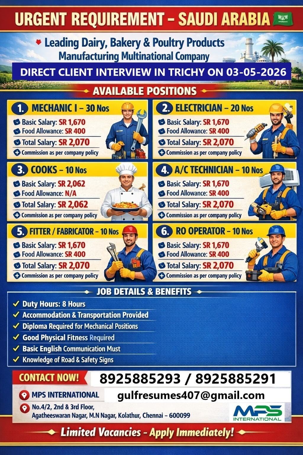 Saudi Arabia Jobs 2026 – Urgent Requirement