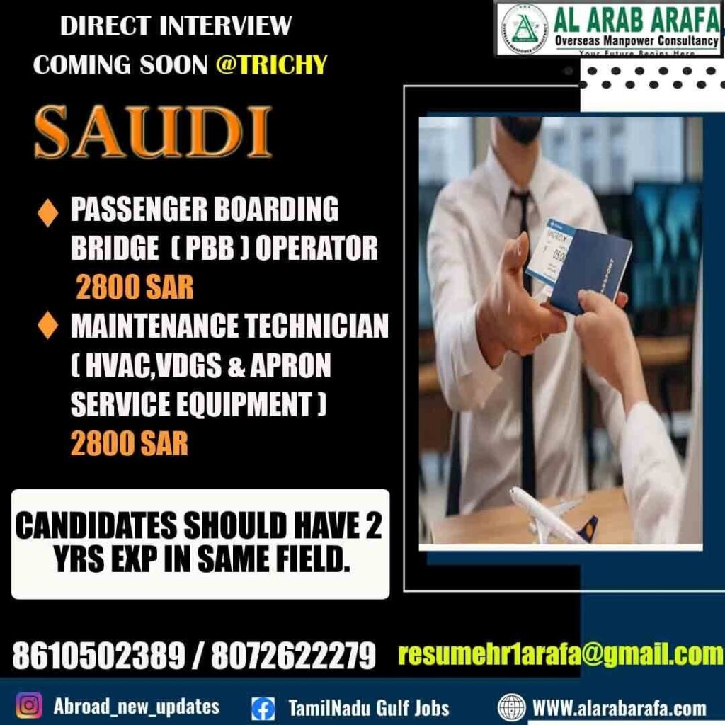 Saudi Airport Jobs 2026 – PBB Operator & Technician Vacancy