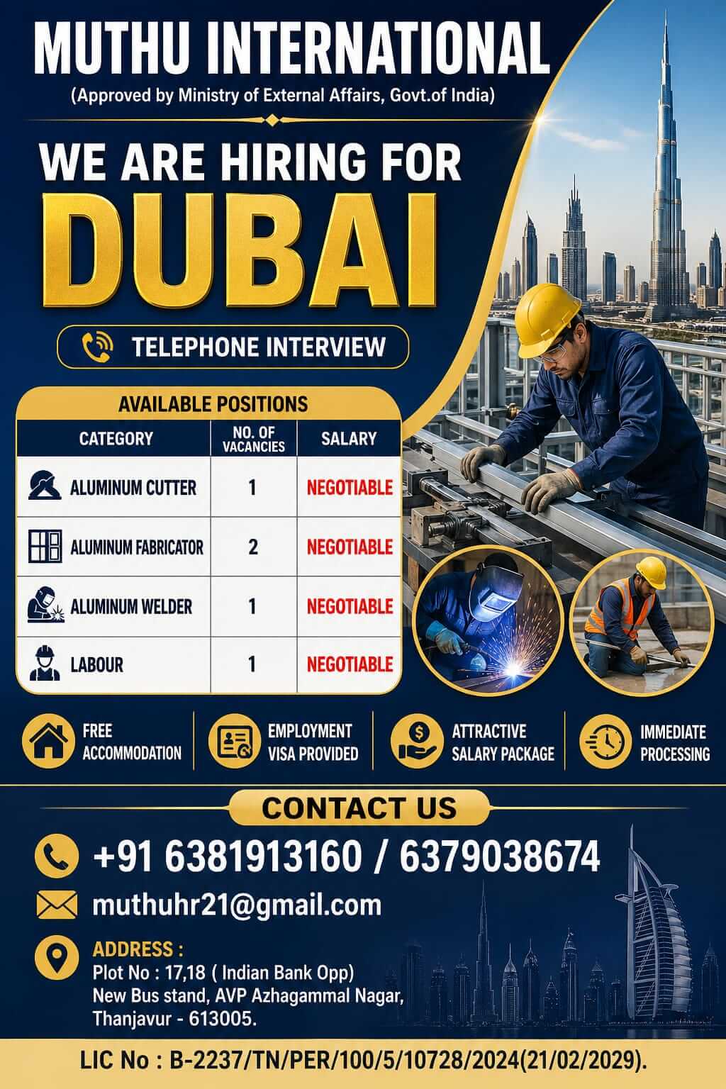 Dubai Aluminum Jobs 2026 – Immediate Hiring via Muthu International