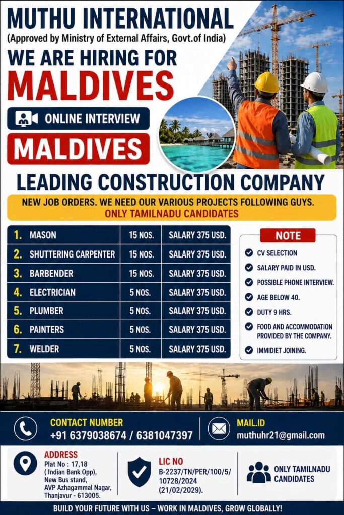 Maldives Construction Jobs 2026 – Latest Gulf Opportunity