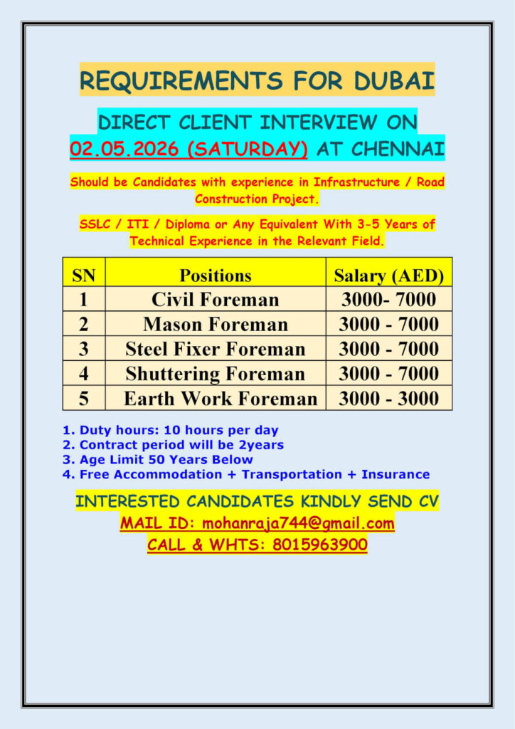 Dubai Infrastructure Jobs 2026 – Direct Client Interview Details