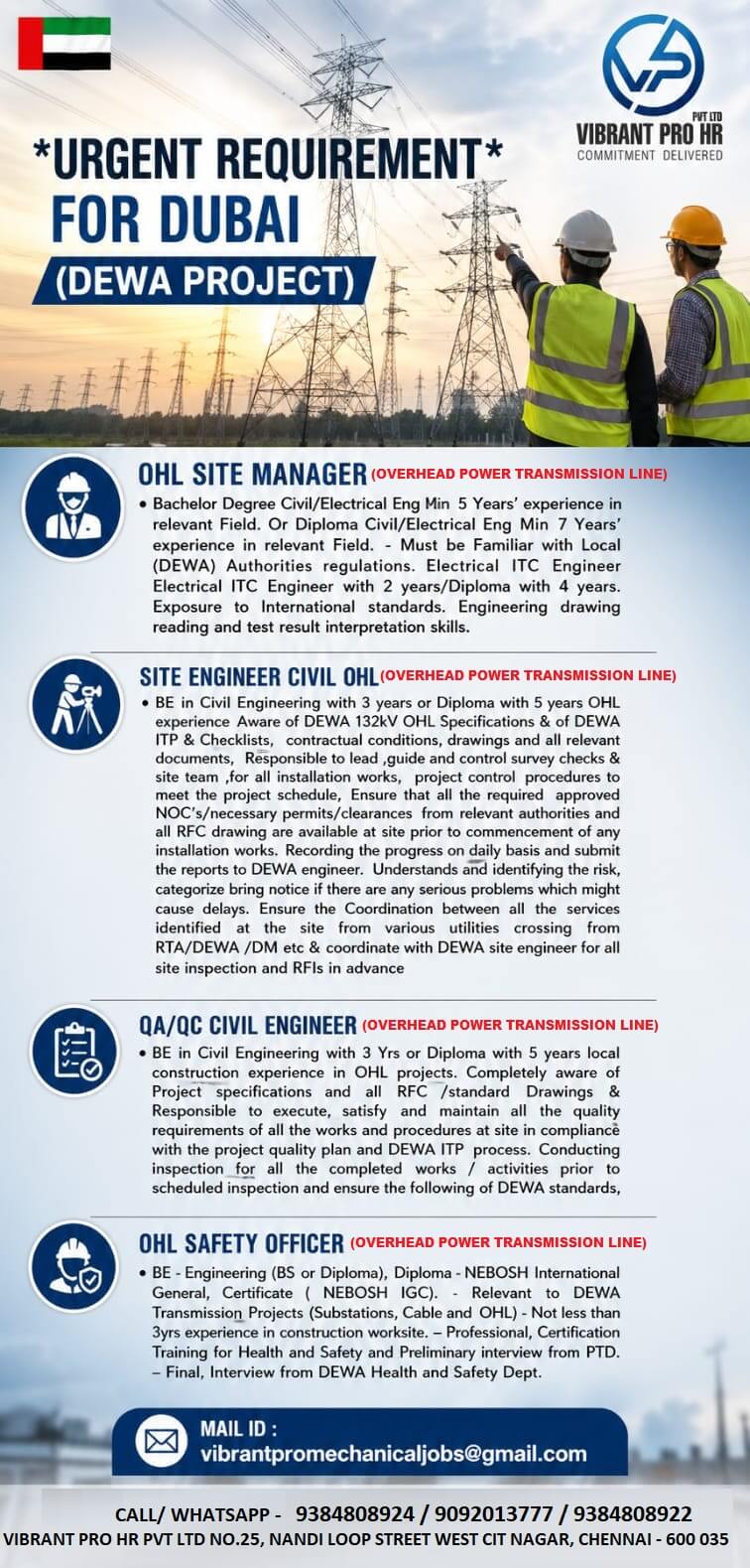 Dubai OHL Jobs 2026 – DEWA Project Vacancies Announced