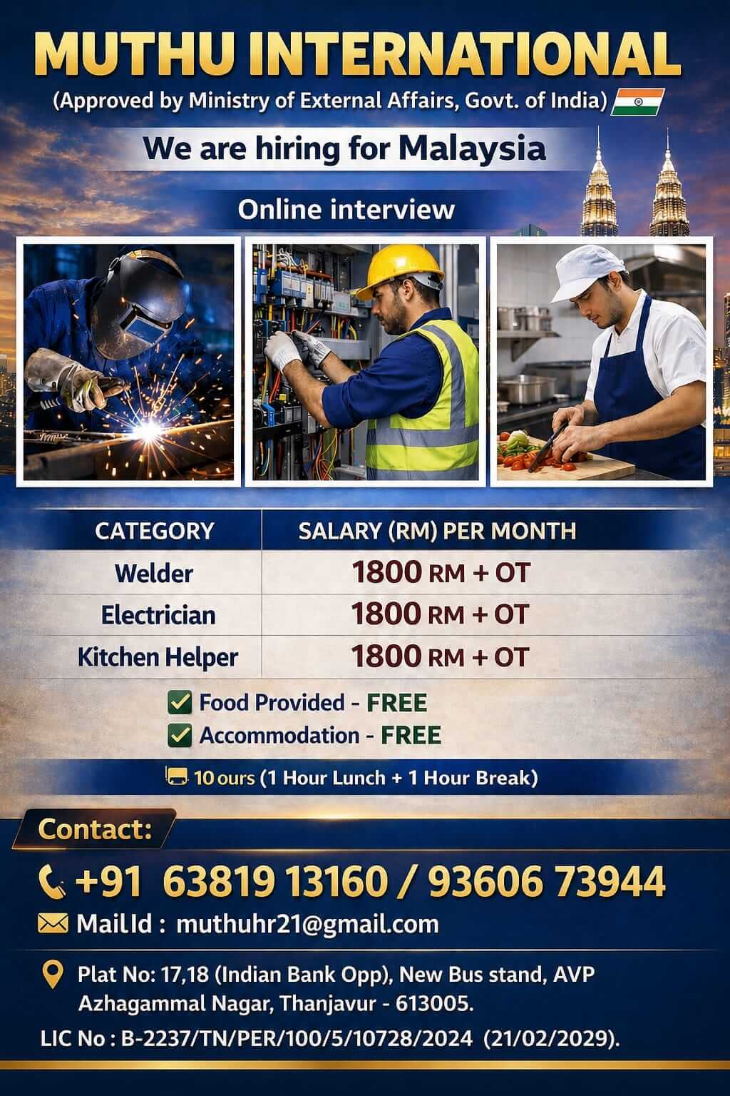 Malaysia Jobs 2026: Welder Electrician Kitchen Helper Vacancies