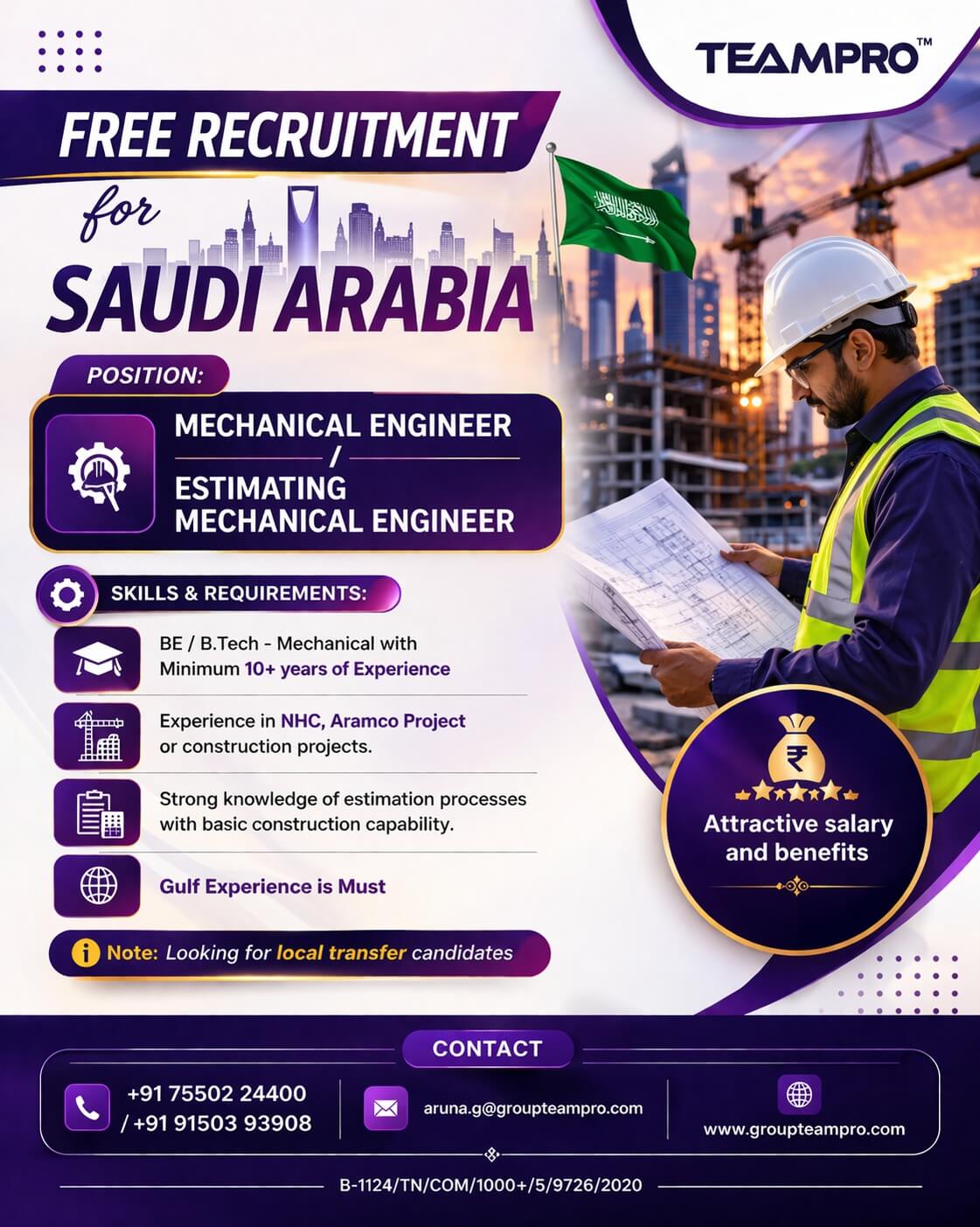 Mechanical Engineer Jobs Saudi Arabia 2026 – Free Recruitment