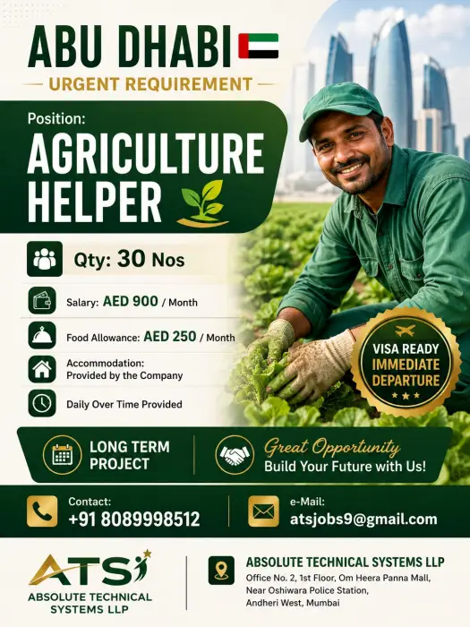Abu Dhabi Agriculture Helper Jobs 2026 – Immediate Departure | ATS Technical Systems LLP