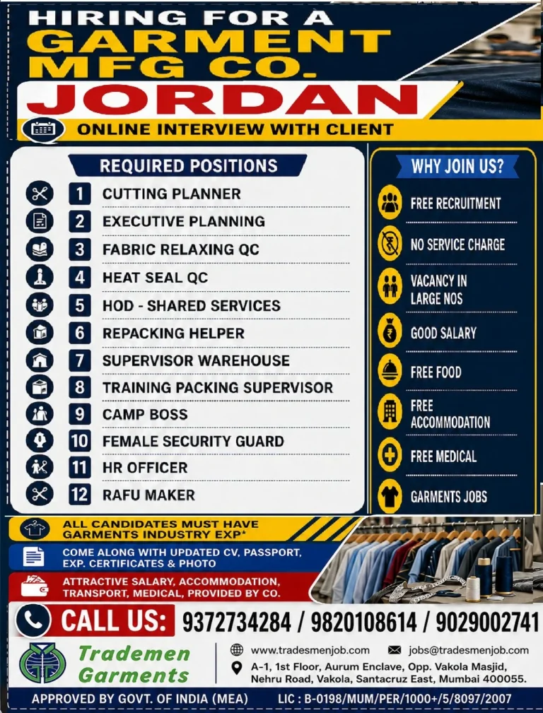 Jordan Garment Manufacturing Company Jobs 2026 – Free Recruitment | Online Client Interview