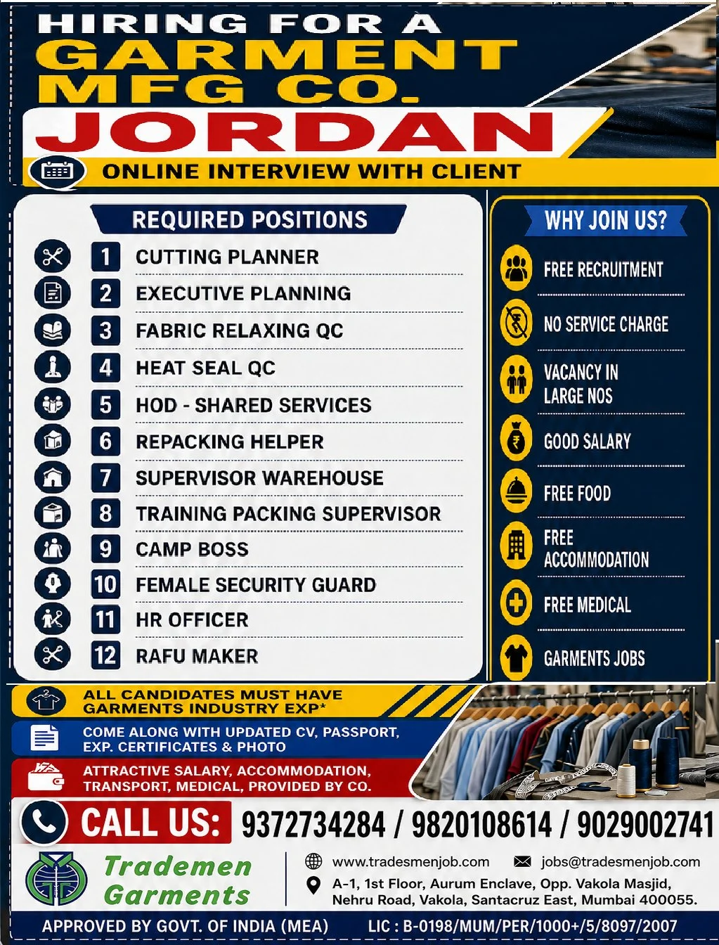 Jordan Garment Manufacturing Company Jobs 2026 – Free Recruitment | Online Client Interview