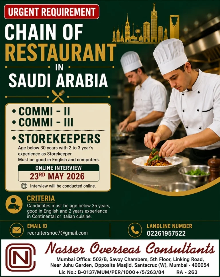 Saudi Arabia Chain of Restaurant Jobs 2026 – Online Interview