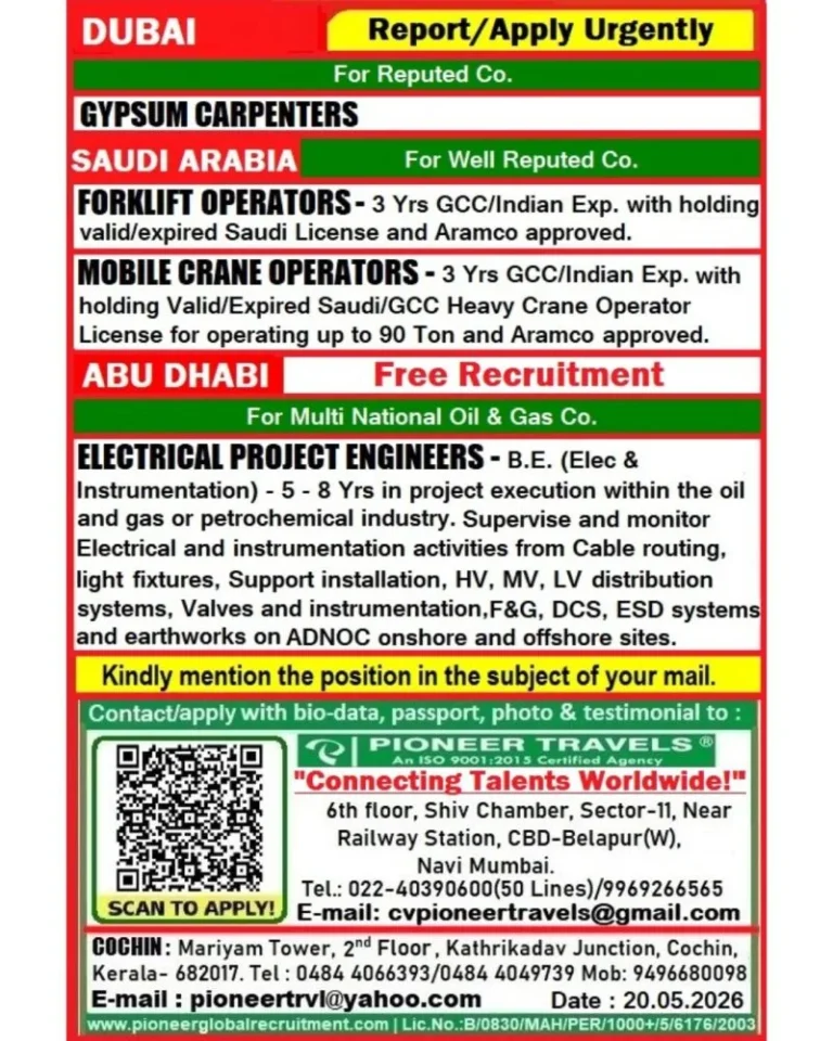 Dubai, Saudi Arabia & Abu Dhabi Oil & Gas Job Vacancies 2026 | Free Recruitment