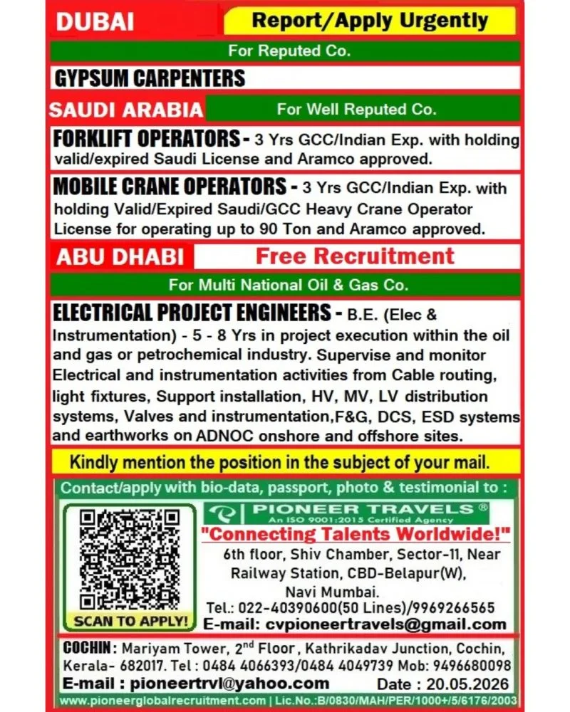 Dubai, Saudi Arabia & Abu Dhabi Oil & Gas Job Vacancies 2026 | Free Recruitment